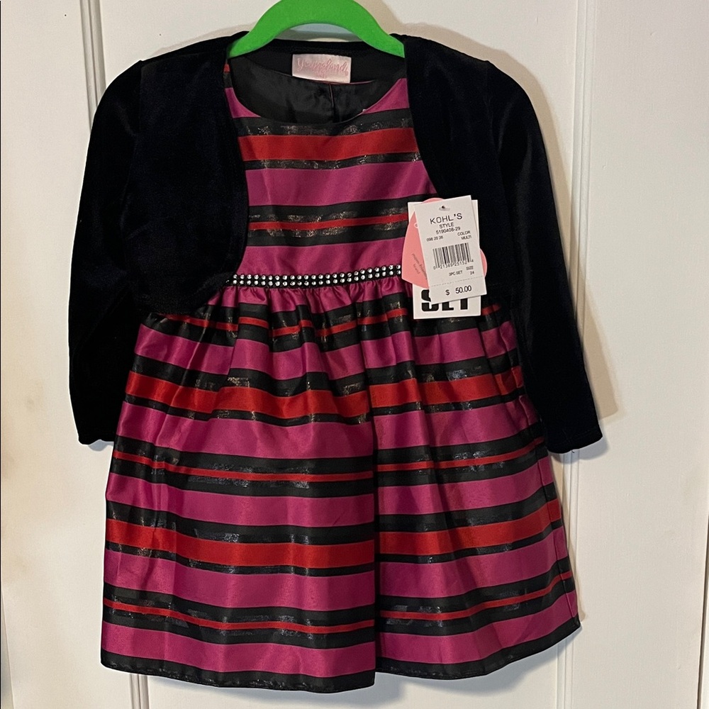 Youngland Pink and Black Dress with Stripes